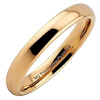 Custom Engraved Gold Plated Tungsten Carbide Wedding Band Classic Half Dome. 2mm-10mm Widths Available. Some Rings Feature a Single Cubic Zirconia.