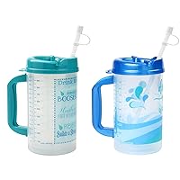 Plum Hill Hospital Cups with Lid and Straw Hospital - Drink Water Mugs With Measurements, 32 Oz Swivel Lid, Teal and Blue