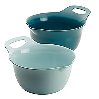 Rachael Ray Tools and Gadgets Nesting / Stackable Mixing Bowl Set with Pour Spouts and Handle - 4 and 5 Quarts, Light Blue and Teal