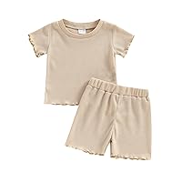 Toddler Baby Girl Boy Summer Shorts Outfit Lettuce Trim Short Sleeve T-shirt And Shorts 2 Piece Striped Clothes Set