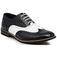 Wooden08N Men's Two Tone Wingtips Oxfords Perforated Lace Up Dress Shoes