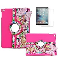 STENES Bling Case Compatible with iPad Pro 12.9 (2022) - Stylish - 3D Handmade Crystal Bowknot Pompon Pendant Elephant 360 Degree Rotating Case with Smart Cover Auto Sleep/Wake Feature - Rose