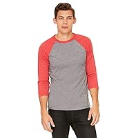 Canvas Unisex 3/4-Sleeve Baseball T-Shirt, Grey/Red Triblend, Medium