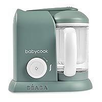 BEABA Babycook Solo 4 in 1 Baby Food Maker, Baby Food Processor, Steam Cook + Blend, Lrg Capacity 4.5 Cups - 27 Servings in 20 Mins, Cook Healthy Baby Food at Home, Dishwasher Safe, Eucalyptus