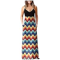Women's Casual Dresses Chic Vintage Ethnic Printed Bodycon Cami Vest Tank Top Sleeveless Camisole Long Dress with Pocket Summer Sundress Daily Wear Streetwear(1-Red,14) 1724