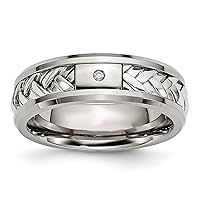 Chisel Titanium with Sterling Silver Inlay Polished 1pt. Diamond 7mm Band - Ring Size 8.0