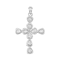 1.25 CTW Natural Diamond Polki Christian Cross Religious Pendant 925 Sterling Silver Platinum Plated Slice Diamond Jewelry