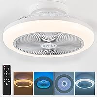 OPFLI Enclosed Ceiling Fan with Light Remote Control, 18 Inch Low Profile Ceiling Fan Light, 36W Modern Flush Mount Ceiling Fan 3 Color Changing, 6 Speed for Kids Room, Bedroom