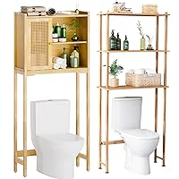 AmazerBath Bamboo Over The Toilet Storage, Bathroom Storage Shelf Cabinet Behind Toilet, Space Saver, Natural Color