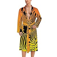 Abstract Zebra Animal Pattern Mens Nightgown Lightweight Knee Long Bath Robe Spa Bathrobe Loungewear