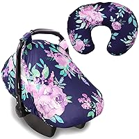 TANOFAR Baby Carseat Cover & Nursing Pillow Covers, Summer Cozy Sun & Warm Cover, Breastfeeding Pillow Slipcover, Purple Flower