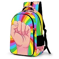 Rainbow Colored Hand with A Fist Laptop Backpack Durable Computer Shoulder Bag Business Work Bag Camping Travel Daypack