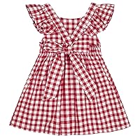 AGQT Baby Girls Plaid Dress Flutter Sleeve Gingham Spring Summer Dresses Size 6M-8T