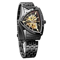 FORSINING Skeleton Watches for Men, Automatic Mechanical Watch with Triangle Dial, Luminous Self Winding Watches Stainless Steel Bracelet or Soft Silicone Strap