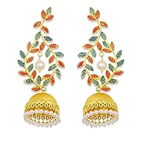 SANARA Ethnic Indian Bollywood Matt Gold Plated Multi Color Stone Jhumka Jhumki Wedding Party Fashion Earrings Jewelry for Women