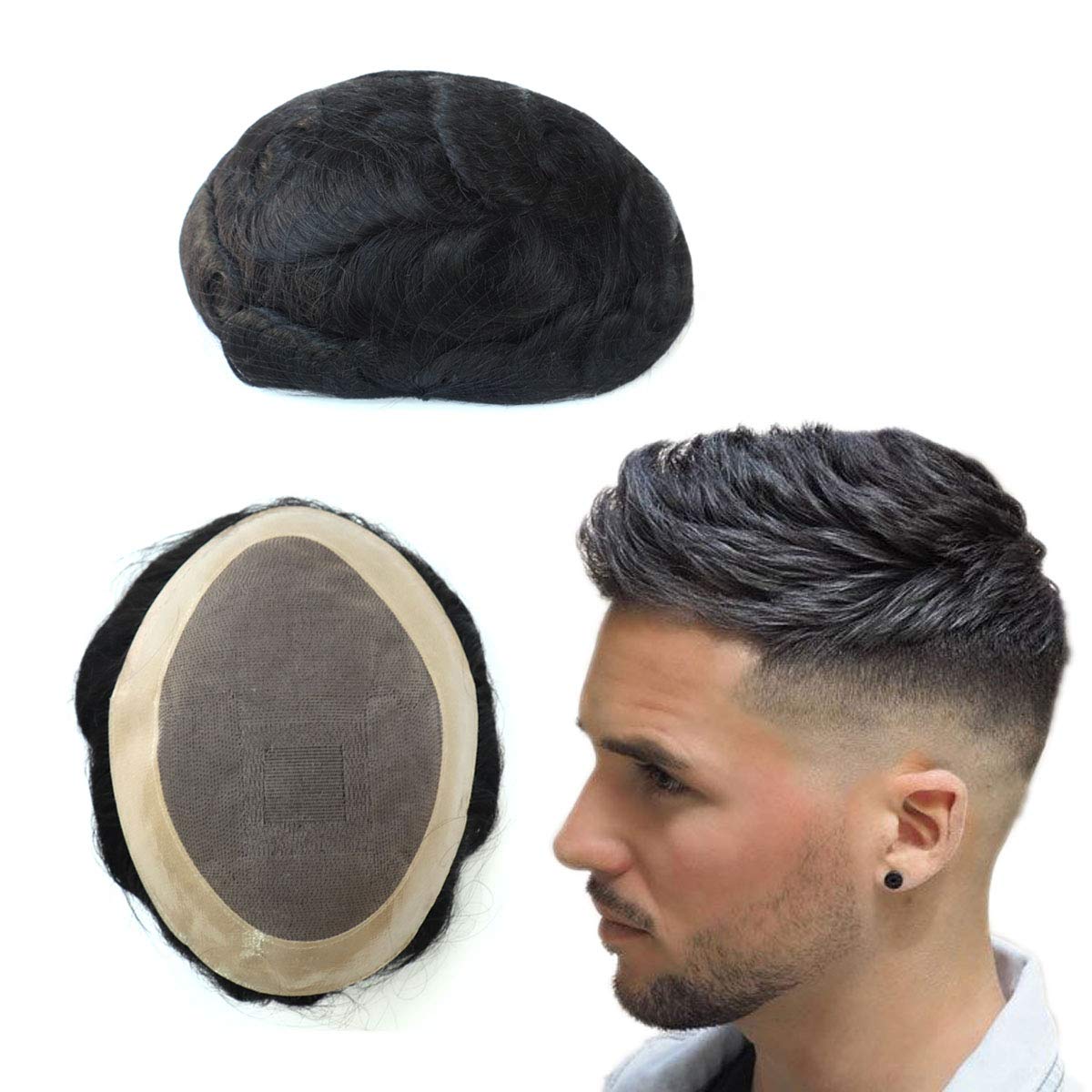 Mua Toupee for Men, Hair Piece Men Wigs Human Hair Replacement System, Mens  Real Wigs Man Hair System for Men Hairstyle, Fine Mono with NPU Black Male  Wigs 8x10#1B trên Amazon Mỹ