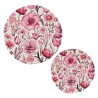 Pink Floral Flowers Trivets for Hot Dishes 2 Pcs,Hot Pad for Kitchen,Trivets for Hot Pots and Pans,Large Coasters Cotton Mat Cooking Potholder Set