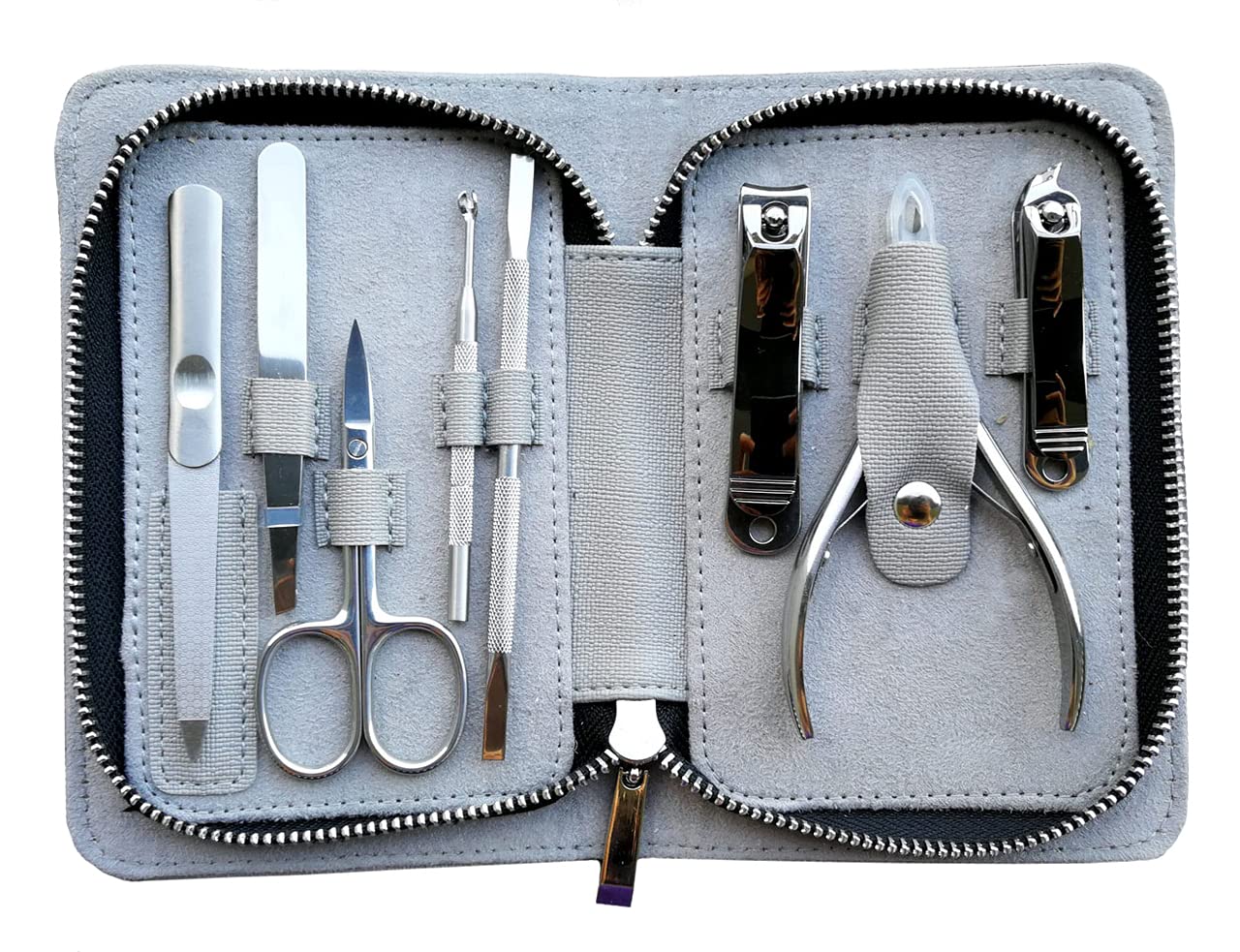 Rui Smiths Pro Stainless Steel 8-Piece Manicure Kit For Home And Salon With Professional Precision Cuticle Nipper And Metal Pusher Style No. 105