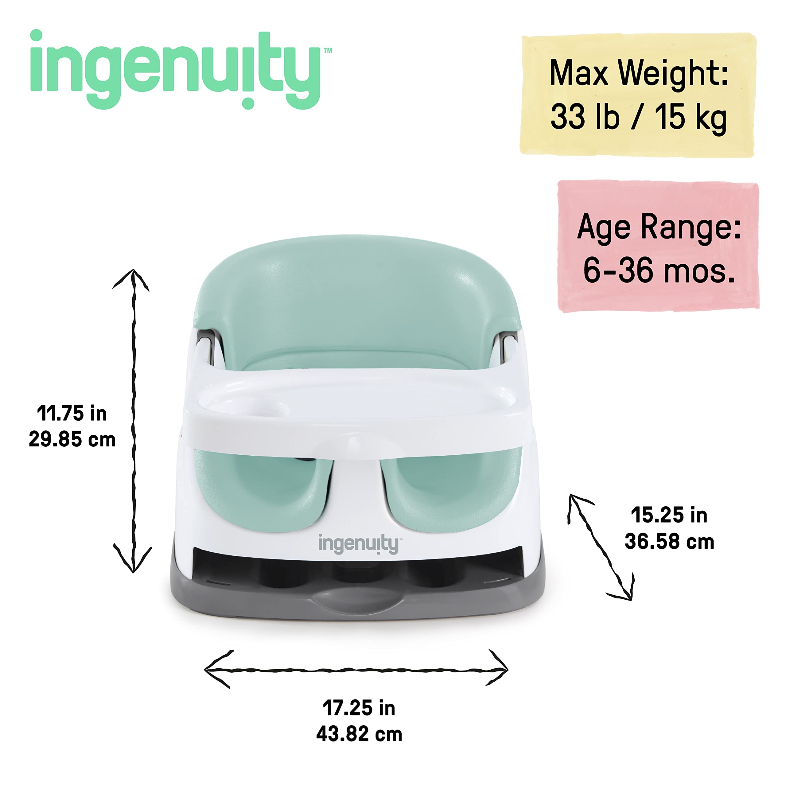 Ingenuity Baby Base 2-in-1 Booster Feeding and Floor Seat with Self-Storing Tray - Mist