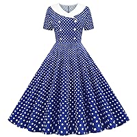 Audrey Hepburn Style Dresses for Women 50s Lapel Double Breasted Tea Dress Vintage Polka Dot Rockabilly Pinup Dress