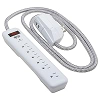 Tripp Lite Surge Protector Power Strip 7-Outlet with 2 USB Ports 6ft Cord White (TLP616USB)