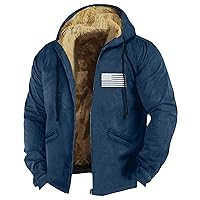 Men's Zipper Sherpa Fleece Lined Jacket Coats Loose Casual Winter Warm Hoodies Comfy Vintage Thickened Jackets