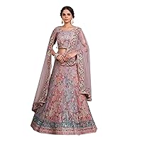Lilac Indian Bridal Net zarkan Lehenga Choli Dupatta Wedding Dress 8472