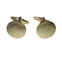 Gold Toned Etched Round Basketball Cufflinks