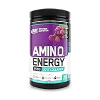 Amino Energy + Collagen Powder - Pre Workout, Post Workout Muscle Recovery Energy Powder with Amino Acids, Vitamin C for Immune Support - Grape Remix, 30 Servings
