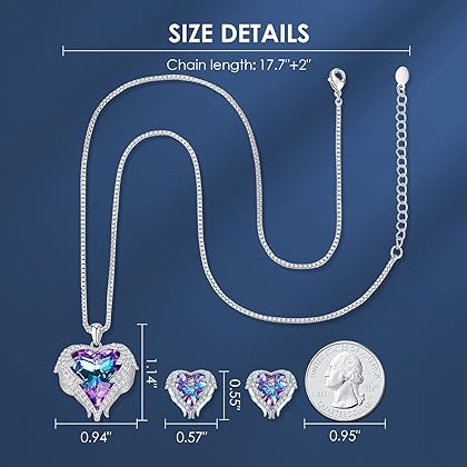 CDE Angel Wing Love Heart Necklaces and Earrings Silver Tone/Gold Tone Jewelry Sets Birthday/Anniversary Valentine's Day Jewelry Gifts for Women Mom/Wife/Sister/Best Friend