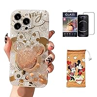 Cartoon Case for iPhone 15 Pro Max 6.7'' with HD Screen Protector, Minnie Mouse with Quicksand Cell Phone Holder Strap Soft TPU Shockproof Protective for Girls Women