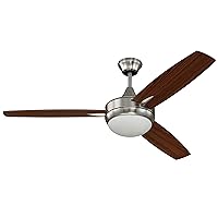 Craftmade 3 Blade Ceiling Fan 52 Inch with Dimmable LED Light and Wall Control TG52BNK3 Targas, Brushed Polished Nickel