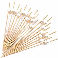 Cocktail Picks Handmade Bamboo Toothpicks 4.7” White Pearl in 100 Counts