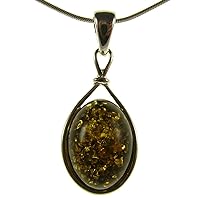 BALTIC AMBER AND STERLING SILVER 925 OVAL PENDANT NECKLACE - 10 12 14 16 18 20 22 24 26 28 30 32 34 36 38 40
