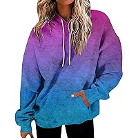 Oversized Hoodie For Women Gradient Color Block Hoodies Fashion Drawstring Hooded Sweatshirt Teen Y2k Clothes