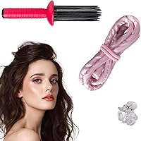 Heatless Curling Rod Headband with Hair Clips and Scrunchie, Hair Brush Styler for Curly Hair, Sleeping Curls Silk Ribbon with Hair Rollers for Long Hair (3Pcs-Light Pink)