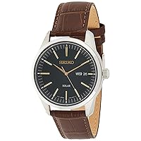 SEIKO Watch for Men - Essentials - with Day/Date Calendar, LumiBrite Hands and Markers, Leather Bracelet, 100m Water-Resistant
