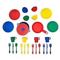 KidKraft 27-Piece Primary Colored Cookware Set, Plastic Dishes and Utensils for Play Kitchens, Gift for Ages 18 mo+