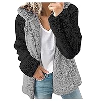 Women's Fuzzy Fleece Jacket Oversized Cashmere Coat Winter Warm Shaggy Teddy Coats Long Sleeve Outerwear