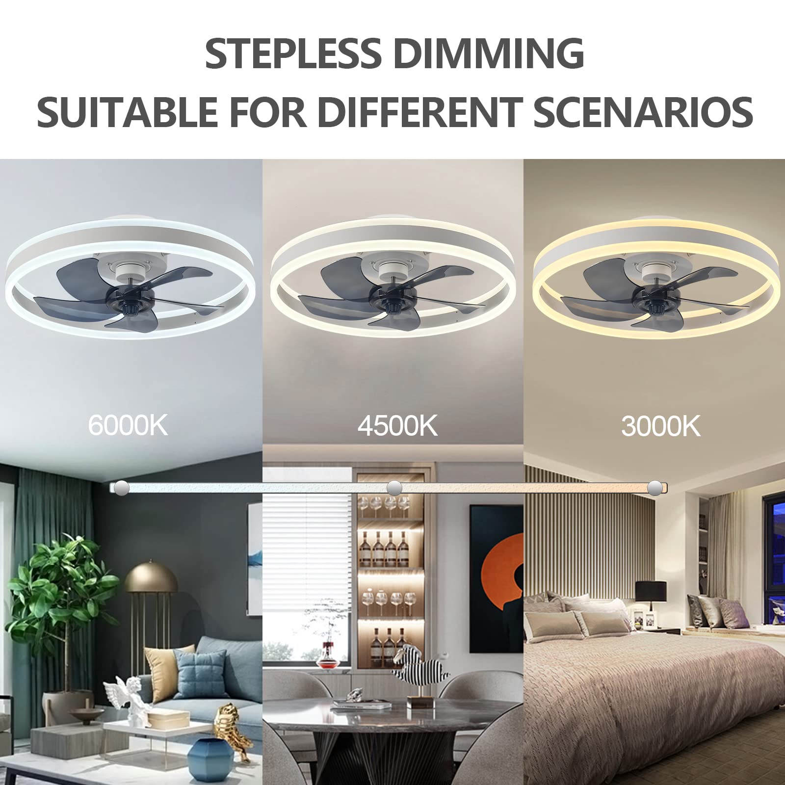 AHAWILL Modern Contemporary Ceiling Fan with Light,Mute LED Dimmable with Remote Control,6 Speeds Reversible 60W for Bedroom,Study Room,Dining Room,etc.(19.7