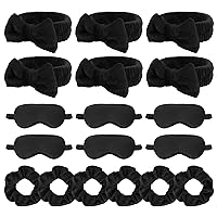 WHAVEL 18 Pcs Sleepover Party Supplies for Girls - Party Favors Include 6 Spa Headband, 6 Silk Eye Mask and 6 Velvet Scrunchies for Spa Birthday, Bachelorette Party, Slumber Wedding (Black)