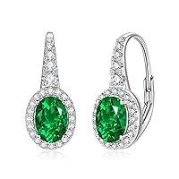 Sterling Silver Dangle Earrings for Women, Lab Grown Diamond/Emerald/Gemstone Drop Dangle Earrings Hypoallergenic White Gold Plated Jewelry Gifts for Her…