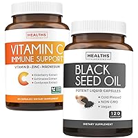 Black Seed & Vitamin C (2-Month Supply) Complete Defense Immune Bundle of Black Seed Oil - Nigellia Sativa Cold-Pressed Cumin Seed (120 Capules) & Vitamin C Immune Support (60 Vegetarian Tablets)