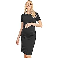 LaClef Women's Maternity Short Sleeve Side Ruched Tee Shirt Dress