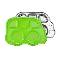 Innobaby Stainless Bus Plate with Airtight Sectional Lid, The Original, Leak-Resistant Divided Platter, Mom Invented Fun Shape Plate Din Din Smart for Babies, Toddlers and Kids, BPA Free Plate, Green