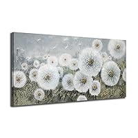 Ardemy Flowers Wall Art Canvas Dandelions Painting White Bloosom Artwork Modern Landscape, Floral Picture Hand Painted Textured Large Framed for Living Room Bedroom Bathroom Home Office Decor 40