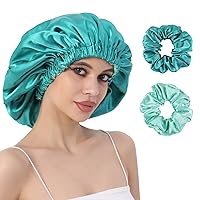 CENTSTAR Reversible Silk Satin Bonnet for Sleeping, Large Adjustable Silk Satin Hair wrap Hair Cap for Women Curly Hair (BlackishGreen)