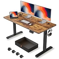 FEZIBO 55 x 24 Inches Standing Desk with Drawer, Adjustable Height Electric Stand up Desk with Storage, Sit Stand Home Office Desk, Ergonomic Computer Desk, Rustic Brown