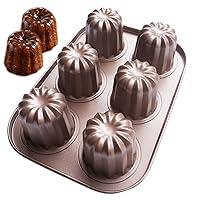 Canele Molds 6-Cavity Nonstick, Mini Canele Mold Cake Pan, Carbon Steel Canelle Pastry Molds, Washable Muffin Cupcake Pans for Oven Baking - Gold