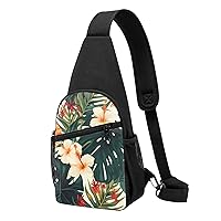 Sling Bag Crossbody for Women Fanny Pack Hawaiian Flower Palm Leaves Chest Bag Daypack for Hiking Travel Waist Bag